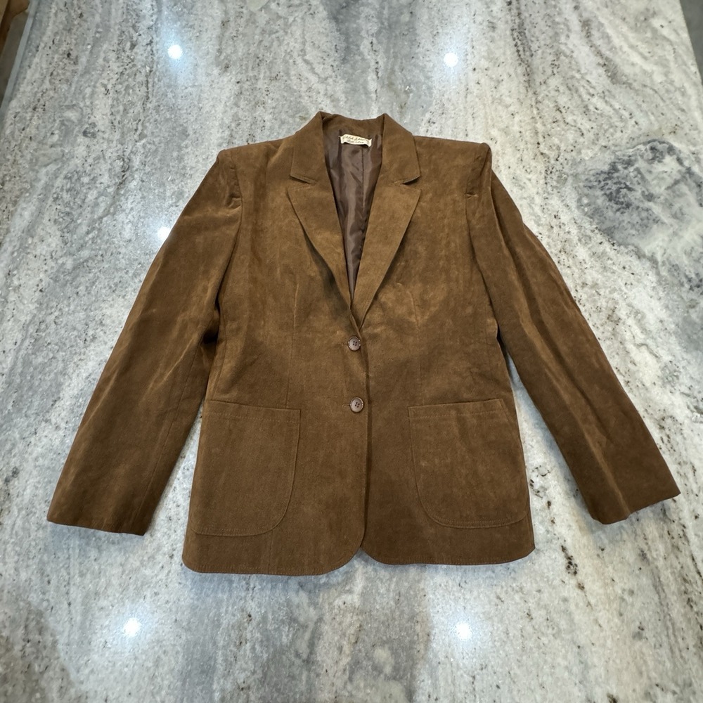 VTG 70s Lilli Ann Adolph Schuman Ultra Suede Blazer Brown‎ Union Made Sz Small
